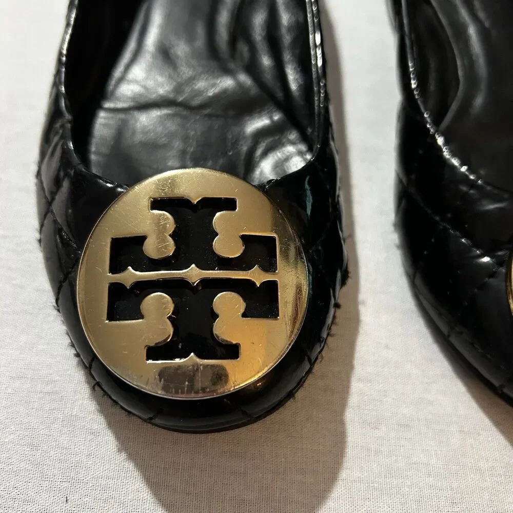 Tory Burch Quinn Quilted Patent Ballet Flats, Size 6 (estimated)